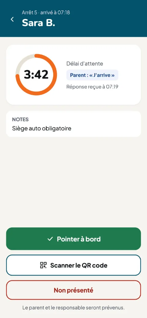 Preview of the bus nanny app: waiting timer at a stop